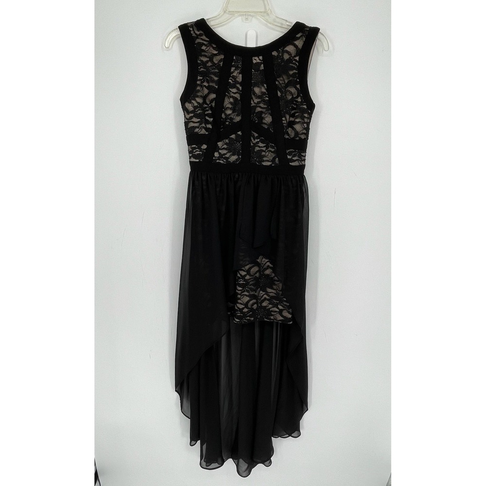 Morgan & Co Women's Y2K Black Lace High Low Sleeveless Party Dress Size 5-6 Jr
